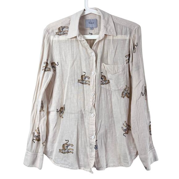 Rails Tops - Rails Charli Shirt Ivory Tigers Linen Blend Button Front Top Beige Animal Print